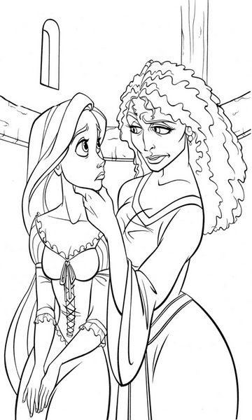 kolorowanka Zaplątani do wydruku malowanka coloring page Tangled Disney Roszpunka i matka Gertruda z bajki dla dzieci nr 21